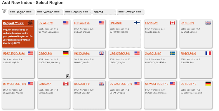 Chose Your Region & Create Your Hosted Solr Index