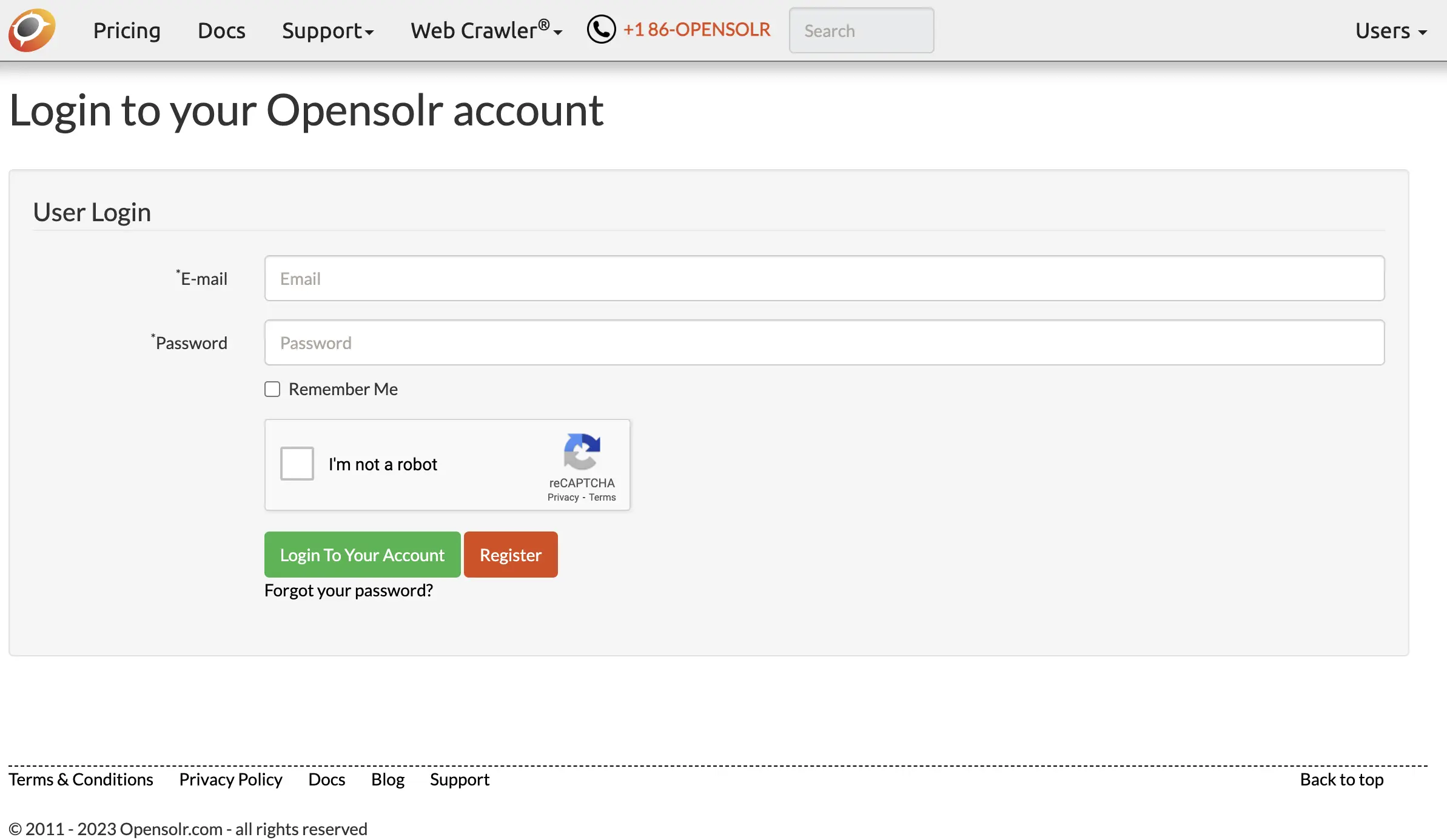 Login to Opensolr Account