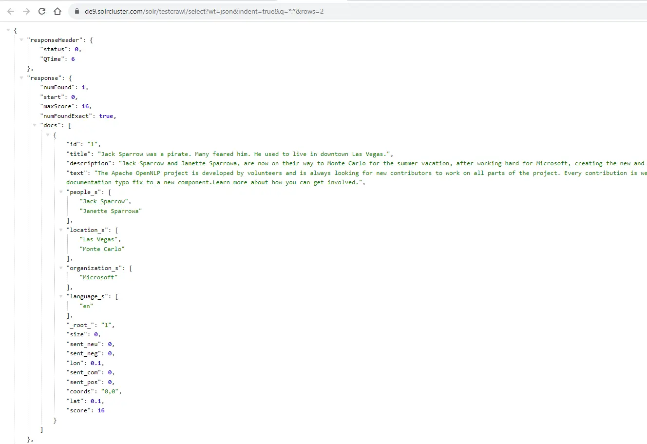 Opensolr NLP End Result